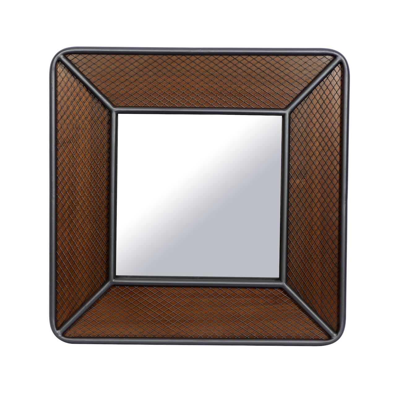 Brown Wood Industrial Wall Mirror, 32" x 32" x 2"